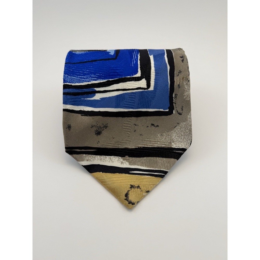Vintage Pierre Balmain Couture Silk Necktie Abstract Paint Print 56" Blue Black
